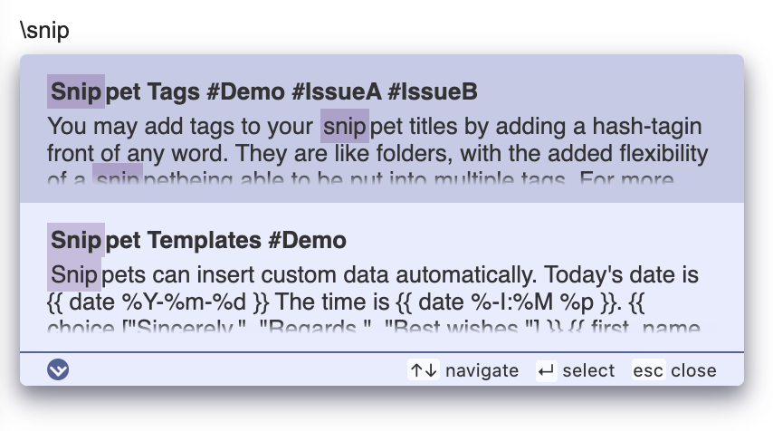 Sapling snippets